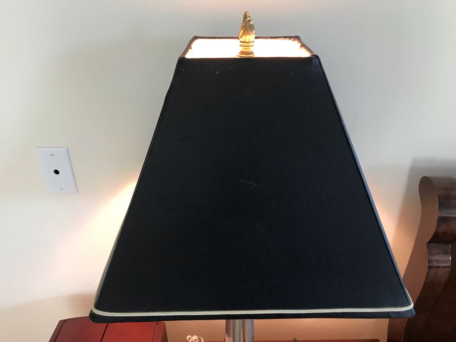 Pair Of Stiffel Heavy Brass Ornate Silver And Gold Table Lamps With Black Stiffel Shades [Photo 7]