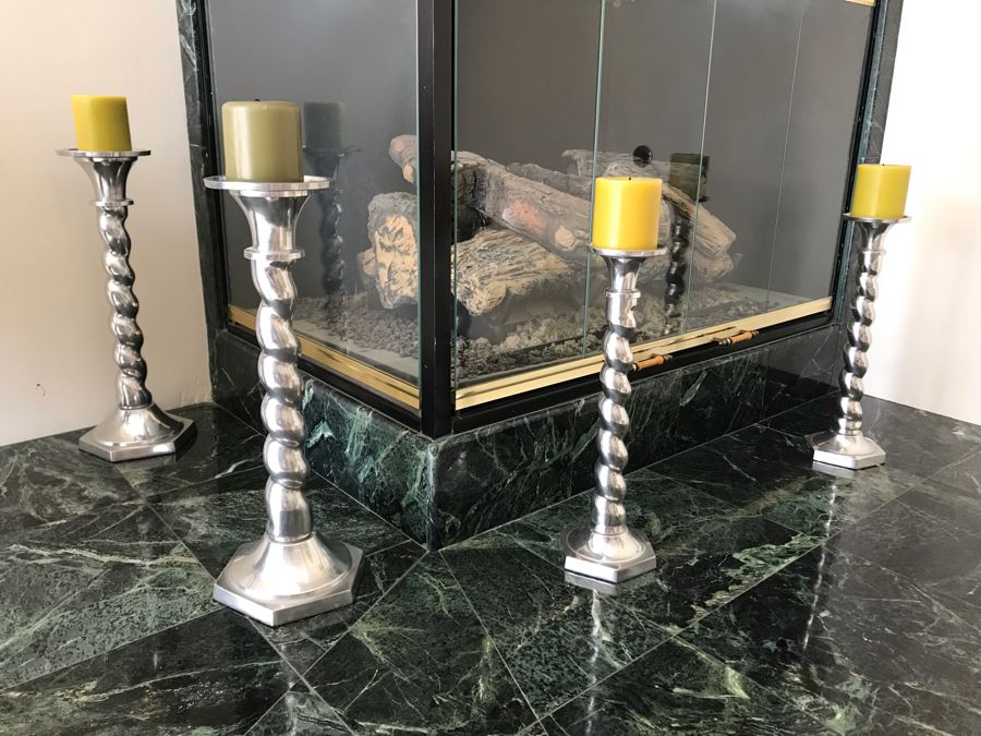 Set Of (4) Twisted Metal Candlestick Holders