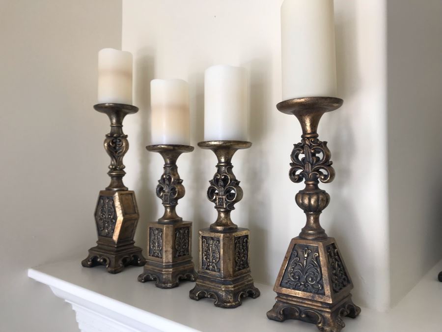 Set Of (4) Decorative Ornate Candle Holders