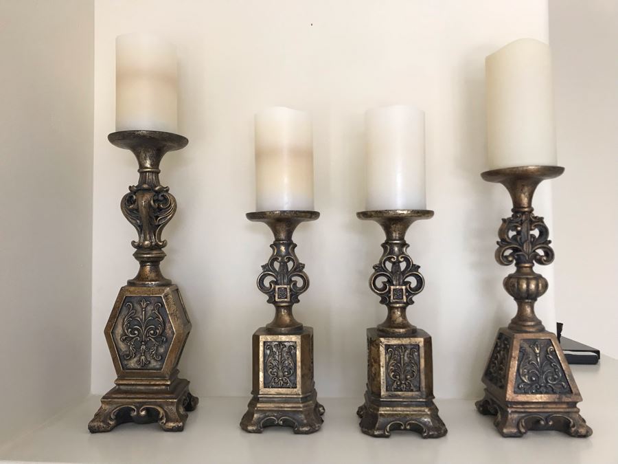 Set Of (4) Decorative Ornate Candle Holders