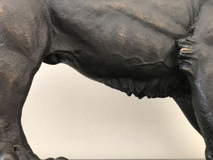 Brass Lion Sculpture On Marble Base By SPI San Pacific International 17.5'W X 6'D X 10.5'H [Photo 7]