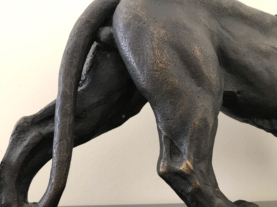 Brass Lion Sculpture On Marble Base By SPI San Pacific International 17.5'W X 6'D X 10.5'H [Photo 8]