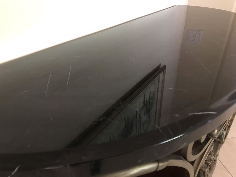 Contemporary Console Sofa Table With Heavy Black Marble Top And Ornate Metal Base 5'W X 20'D X 34'H [Photo 6]