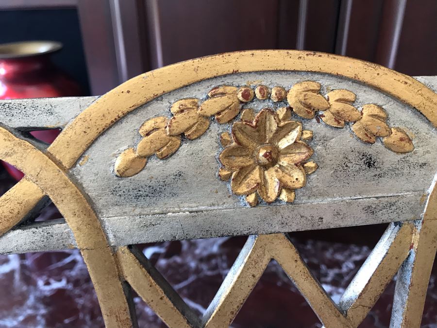 Pair Of Maitland-Smith Wooden Silver And Gold Cane Seat Armchairs With Seat Cushions [Photo 7]