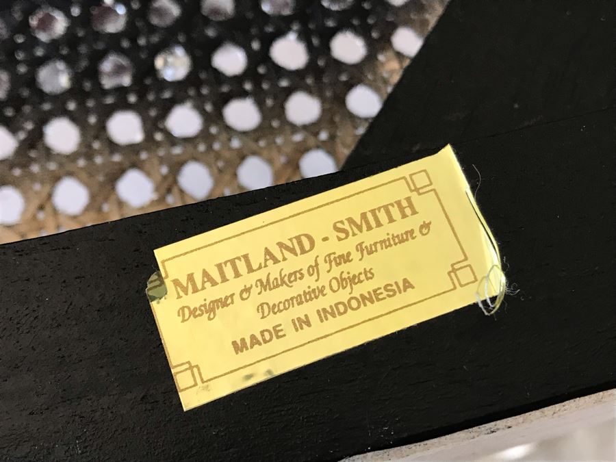 Pair Of Maitland-Smith Wooden Silver And Gold Cane Seat Armchairs With Seat Cushions [Photo 8]