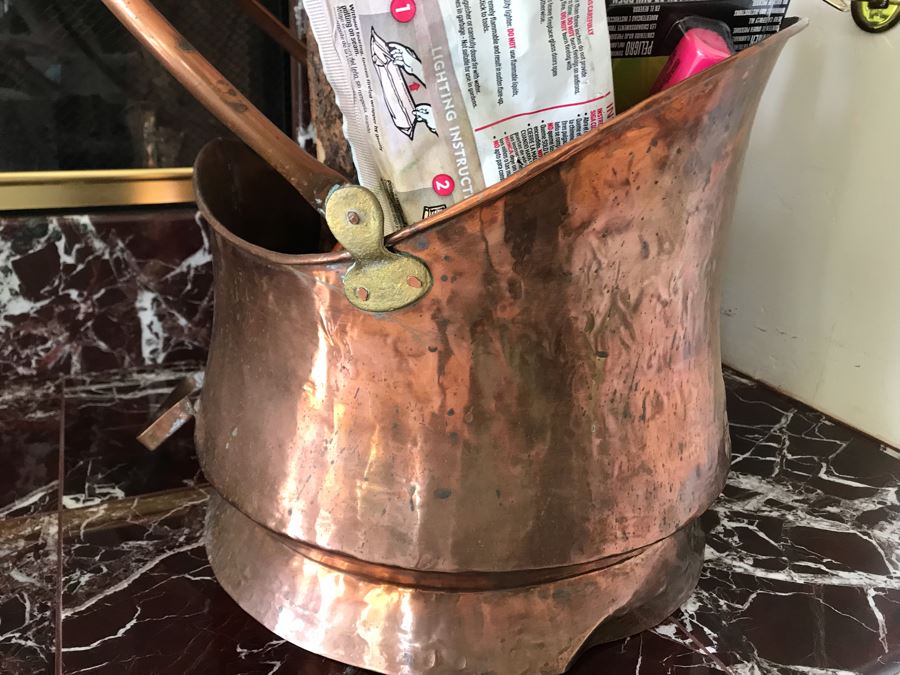 Solid Copper Hammered Bucket With Handle From Turkey Coal Ash Fireplace Decor 12'W X 17'H With Handle [Photo 4]