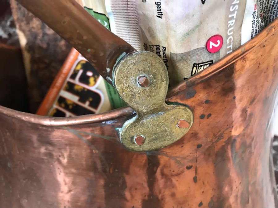 Solid Copper Hammered Bucket With Handle From Turkey Coal Ash Fireplace Decor 12'W X 17'H With Handle [Photo 5]