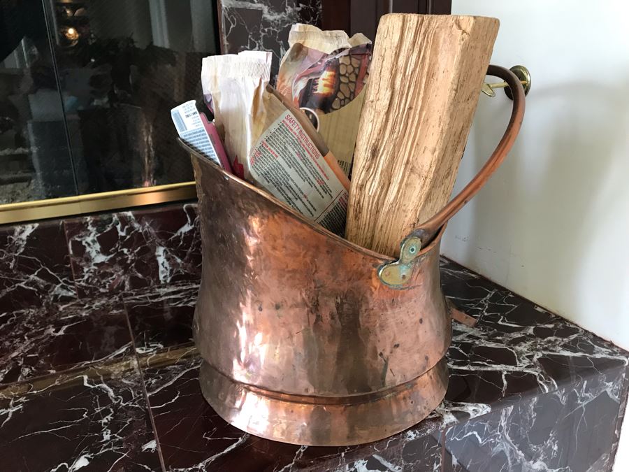 Solid Copper Hammered Bucket With Handle From Turkey Coal Ash Fireplace Decor 12'W X 17'H With Handle