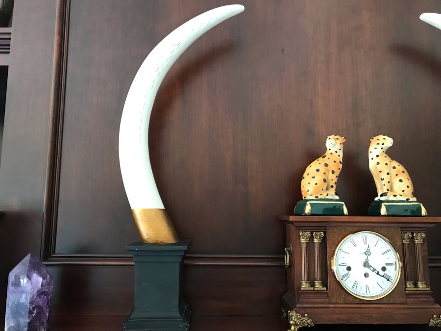 European Styled Faux Elephant Tusk Sculpture Hand Crafted For Toscano Design British Colonial Elephant Tusk Trophy [Photo 3]
