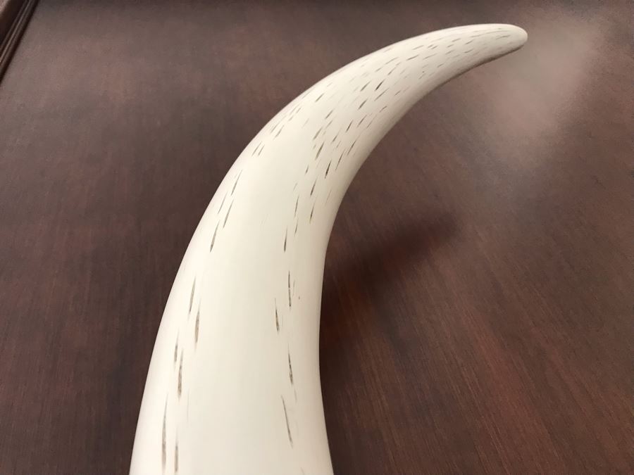 European Styled Faux Elephant Tusk Sculpture Hand Crafted For Toscano Design British Colonial Elephant Tusk Trophy [Photo 5]