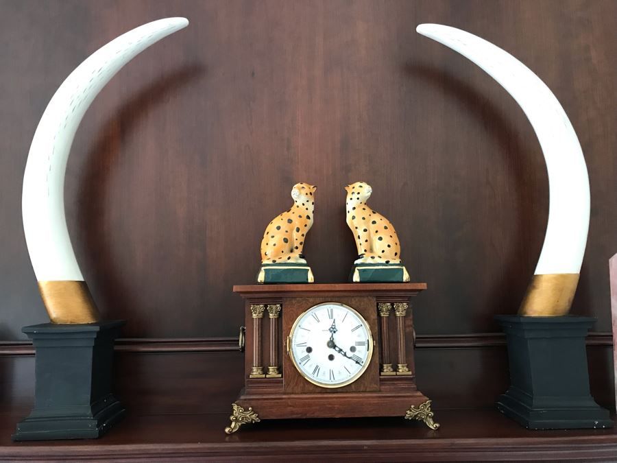 European Styled Faux Elephant Tusk Sculpture Hand Crafted For Toscano Design British Colonial Elephant Tusk Trophy