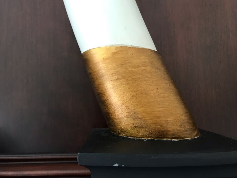 European Styled Faux Elephant Tusk Sculpture Hand Crafted For Toscano Design British Colonial Elephant Tusk Trophy [Photo 4]