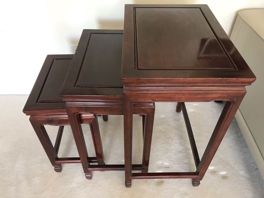 Set Of (3) Rosewood Chinese Nesting Wooden Tables 20'W X 14'D X 26'H [Photo 8]
