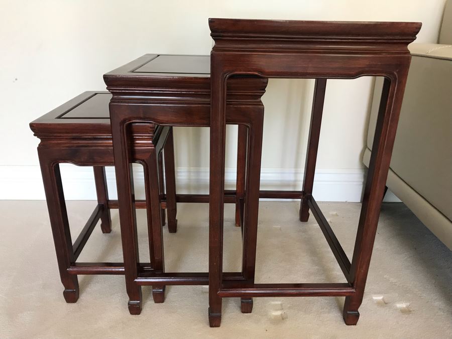 Set Of (3) Rosewood Chinese Nesting Wooden Tables 20'W X 14'D X 26'H [Photo 6]