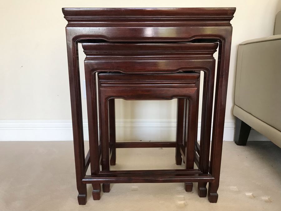Set Of (3) Rosewood Chinese Nesting Wooden Tables 20'W X 14'D X 26'H [Photo 3]