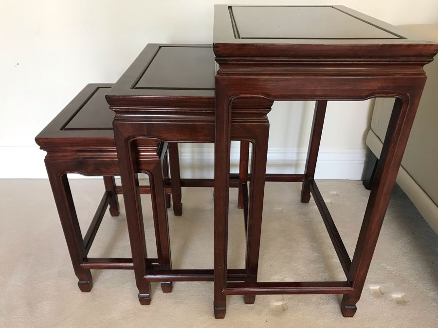 Set Of (3) Rosewood Chinese Nesting Wooden Tables 20'W X 14'D X 26'H [Photo 7]