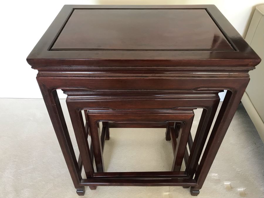 Set Of (3) Rosewood Chinese Nesting Wooden Tables 20'W X 14'D X 26'H [Photo 4]