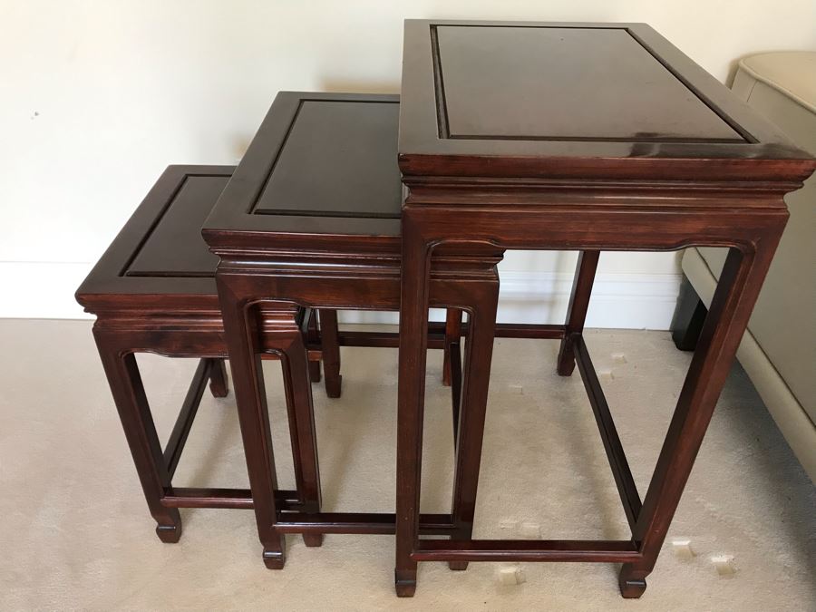Set Of (3) Rosewood Chinese Nesting Wooden Tables 20'W X 14'D X 26'H [Photo 2]