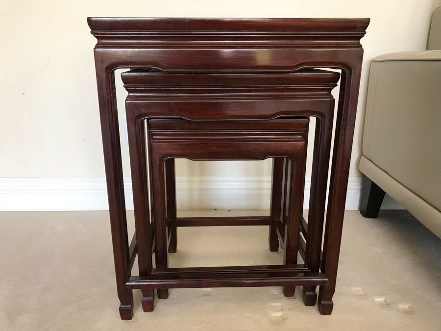 Set Of (3) Rosewood Chinese Nesting Wooden Tables 20'W X 14'D X 26'H [Photo 1]