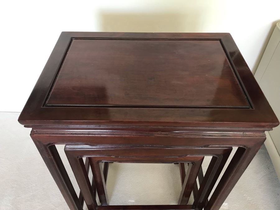 Set Of (3) Rosewood Chinese Nesting Wooden Tables 20'W X 14'D X 26'H [Photo 5]