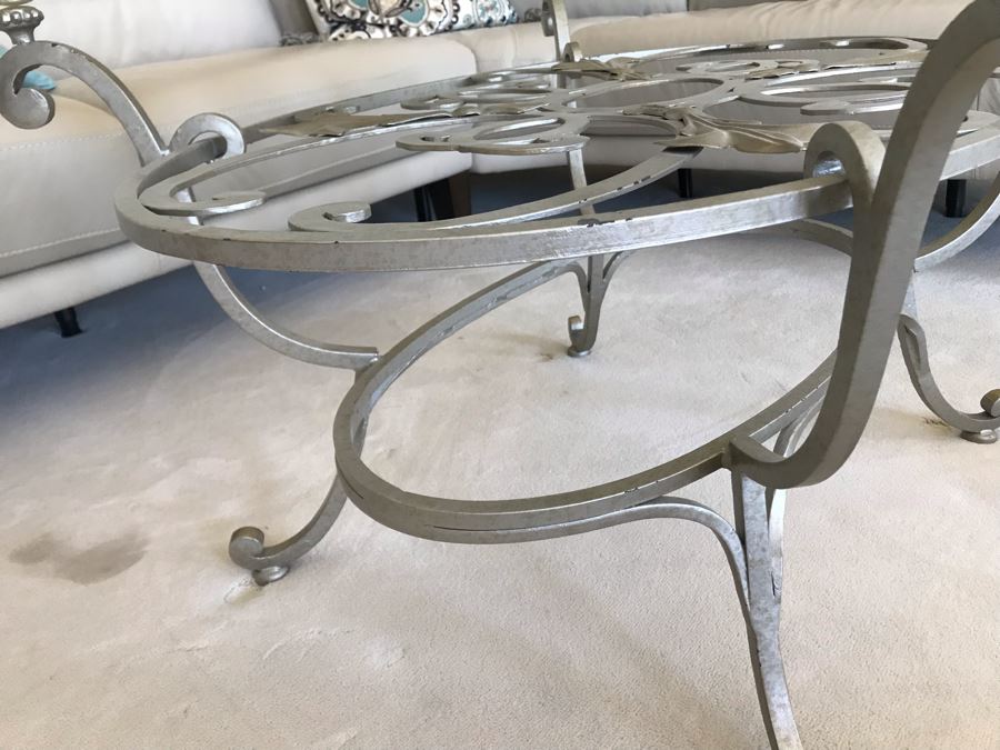 Elegant Silver Tone Metal Base Round Glass Top Coffee Table 48'R X 20.5'H