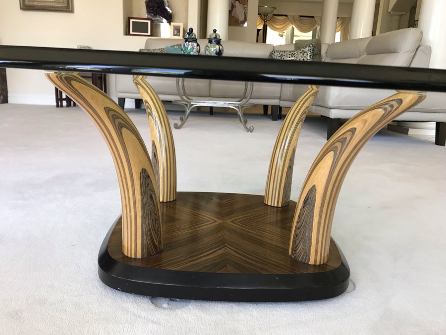 Stunning Henredon Wooden Faux Elephant Tusk Coffee Table With Glass Top 44'W X 16'H [Photo 6]