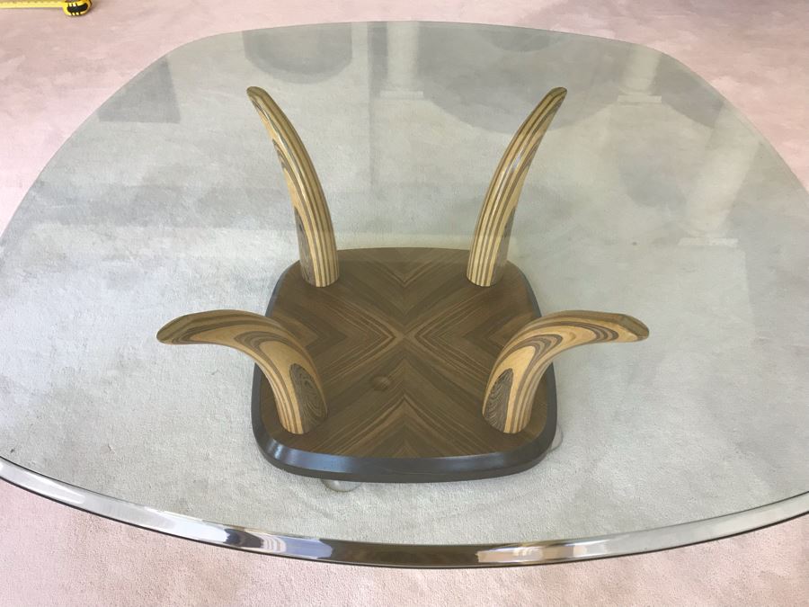 Stunning Henredon Wooden Faux Elephant Tusk Coffee Table With Glass Top 44'W X 16'H [Photo 2]