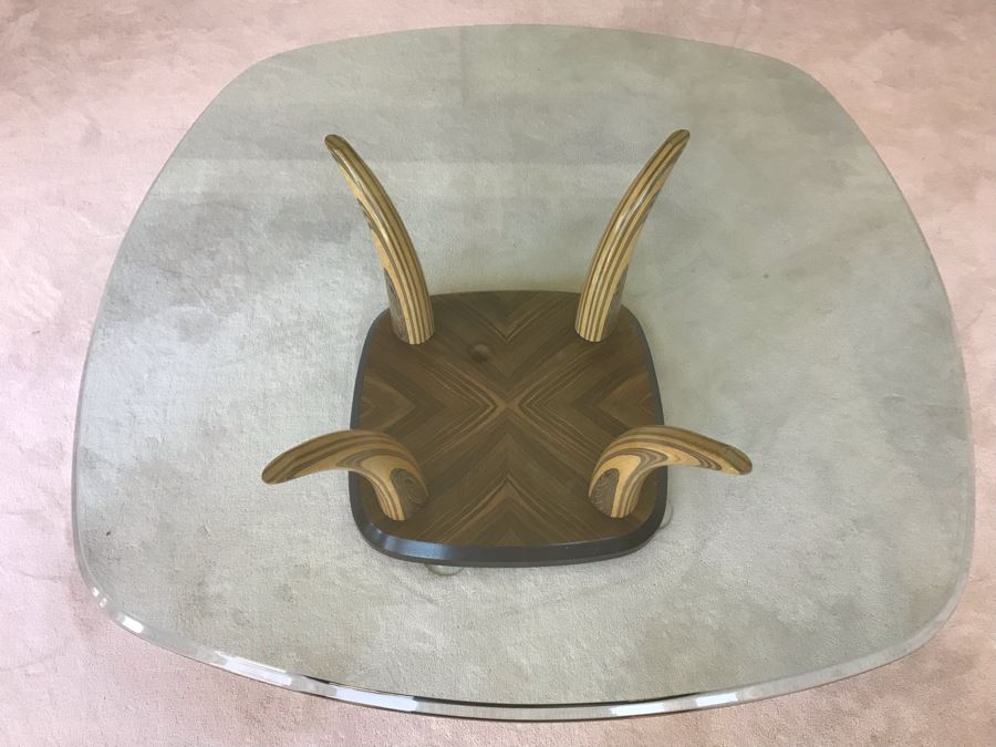 Stunning Henredon Wooden Faux Elephant Tusk Coffee Table With Glass Top 44'W X 16'H [Photo 3]