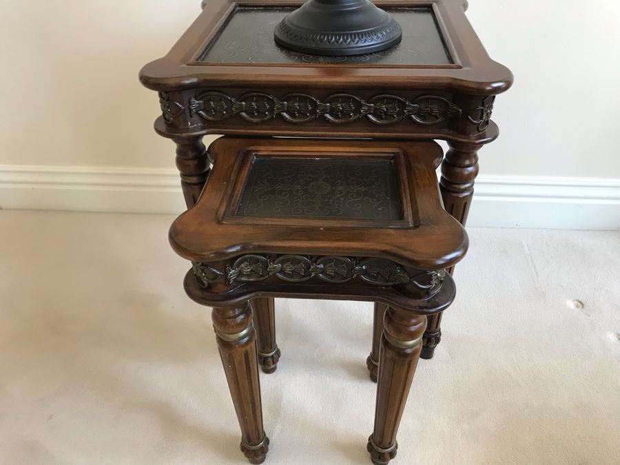 Contemporary Nesting Tables And Metal Footed Bowl With Faux Gold Tone Decorative Balls Table Measures 18'W X 16'D X 22'H [Photo 8]