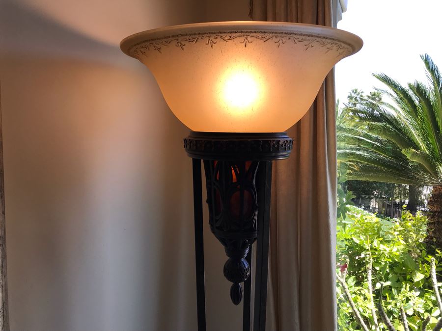 Tall Metal Floor Lamp With Glass Shade [Photo 3]