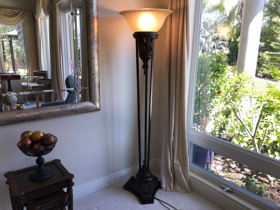 Tall Metal Floor Lamp With Glass Shade