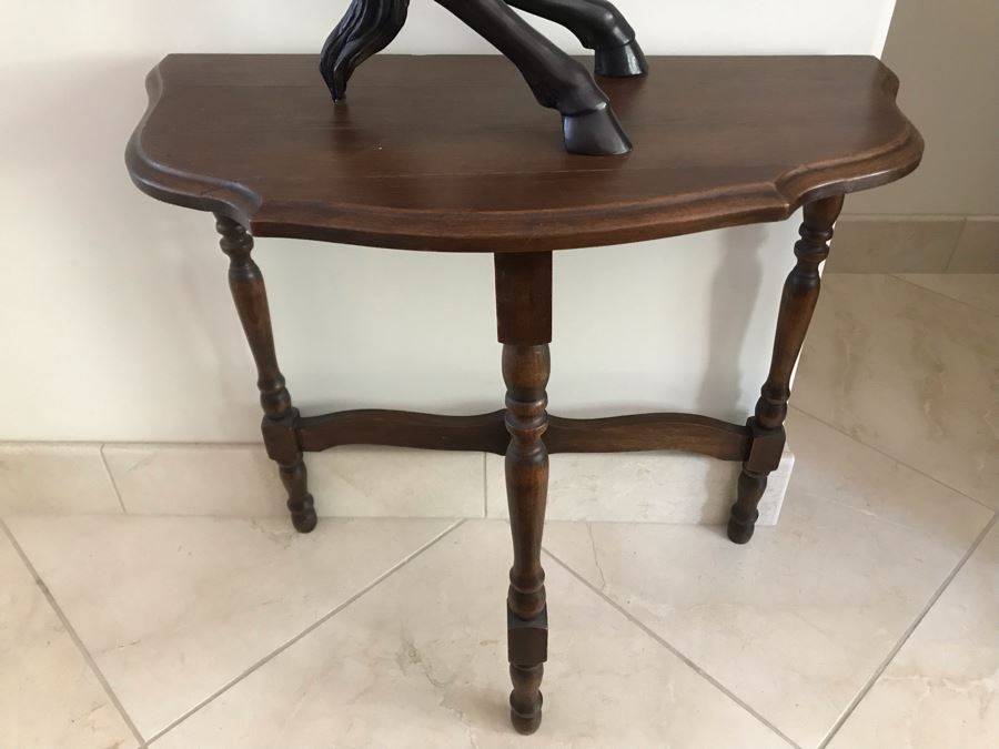 Vintage Wooden Demilune Table - Note Wooden Top Has Warping [Photo 2]