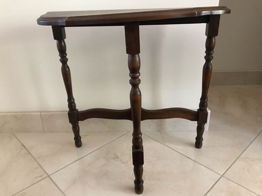 Vintage Wooden Demilune Table - Note Wooden Top Has Warping [Photo 5]