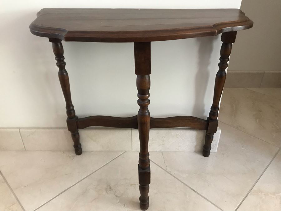 Vintage Wooden Demilune Table - Note Wooden Top Has Warping [Photo 3]