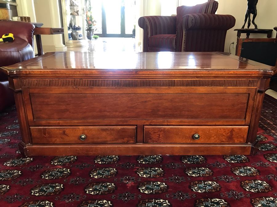 Bassett Furniture John Elway Collection Wooden Coffee Table With Adjustable Height Top And Drawers [Photo 4]