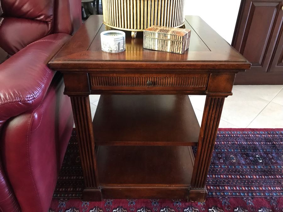 Pair Of Bassett Furniture John Elway Collection Wooden End Tables 22'W X 26'D X 25.5'H [Photo 5]