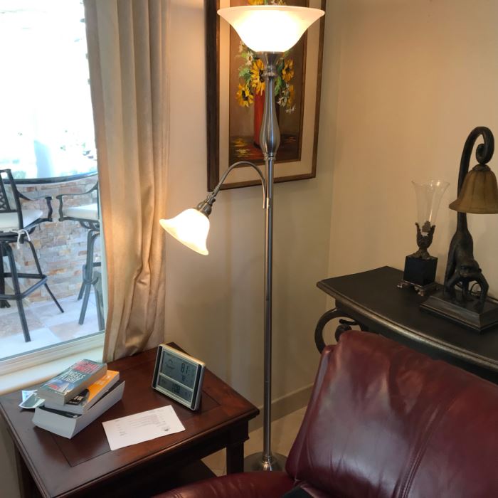 Contemporary Two-Light Adjustable Silver Brushed Metal Floor Lamp [Photo 2]