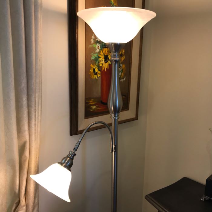 Contemporary Two-Light Adjustable Silver Brushed Metal Floor Lamp [Photo 3]