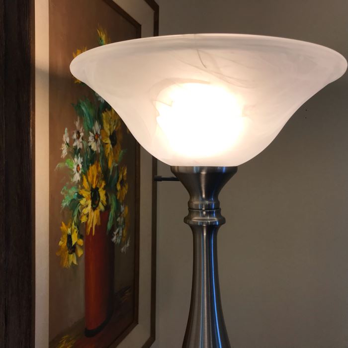 Contemporary Two-Light Adjustable Silver Brushed Metal Floor Lamp [Photo 6]