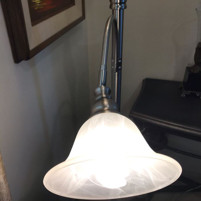 Contemporary Two-Light Adjustable Silver Brushed Metal Floor Lamp [Photo 4]