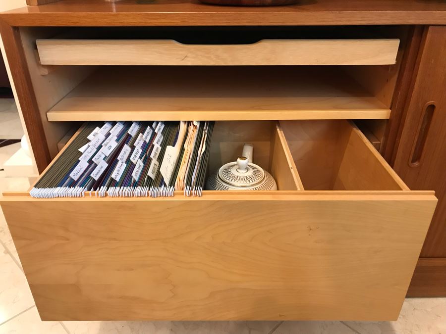 Danish Mid-Century Modern 2-Piece Office Bookcase China Cabinet Teak Veneer Over Plywood With Hutch [Photo 4]