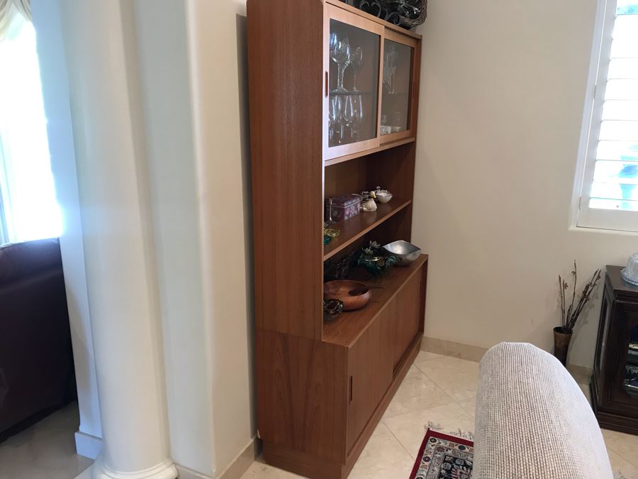 Danish Mid-Century Modern 2-Piece Office Bookcase China Cabinet Teak Veneer Over Plywood With Hutch [Photo 7]