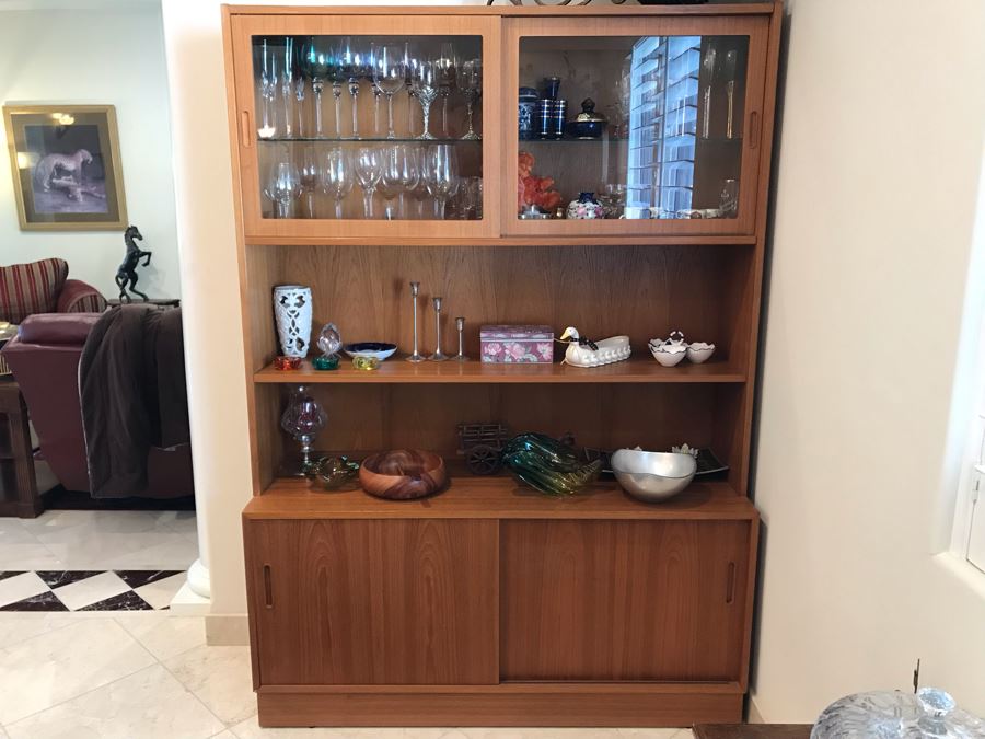 Danish Mid-Century Modern 2-Piece Office Bookcase China Cabinet Teak Veneer Over Plywood With Hutch [Photo 5]