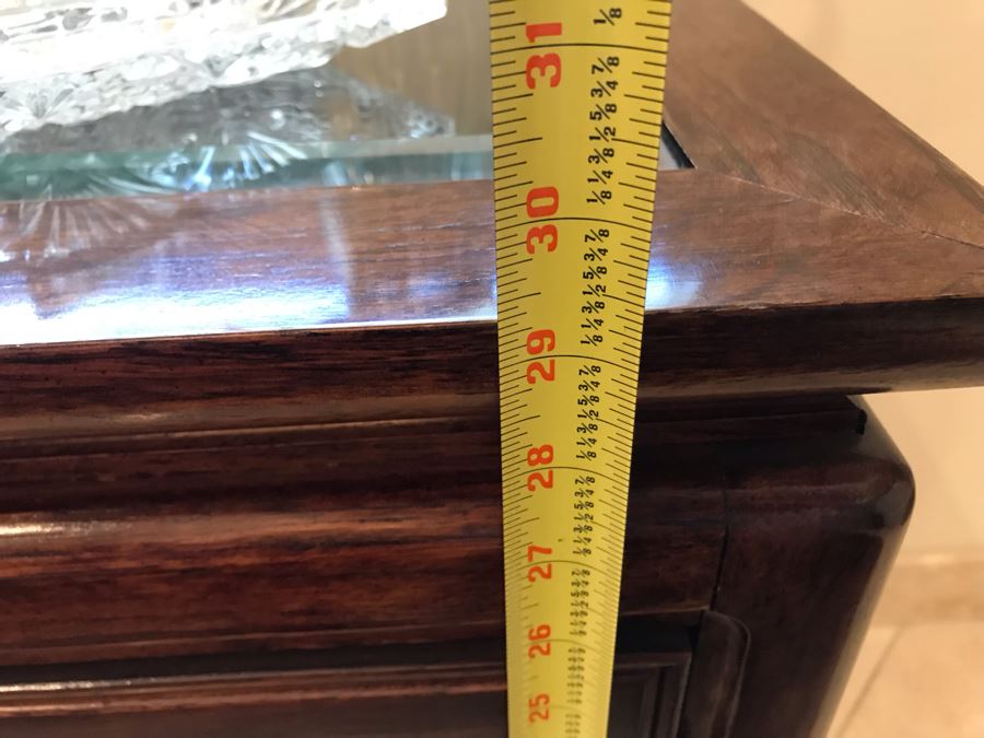 Vintage Thomasville Chinoiserie Wooden Sofa Table Display Cabinet With Up Lighting And Brass Pulls 56.5'W X 16.5'D X 29.5'H [Photo 17]