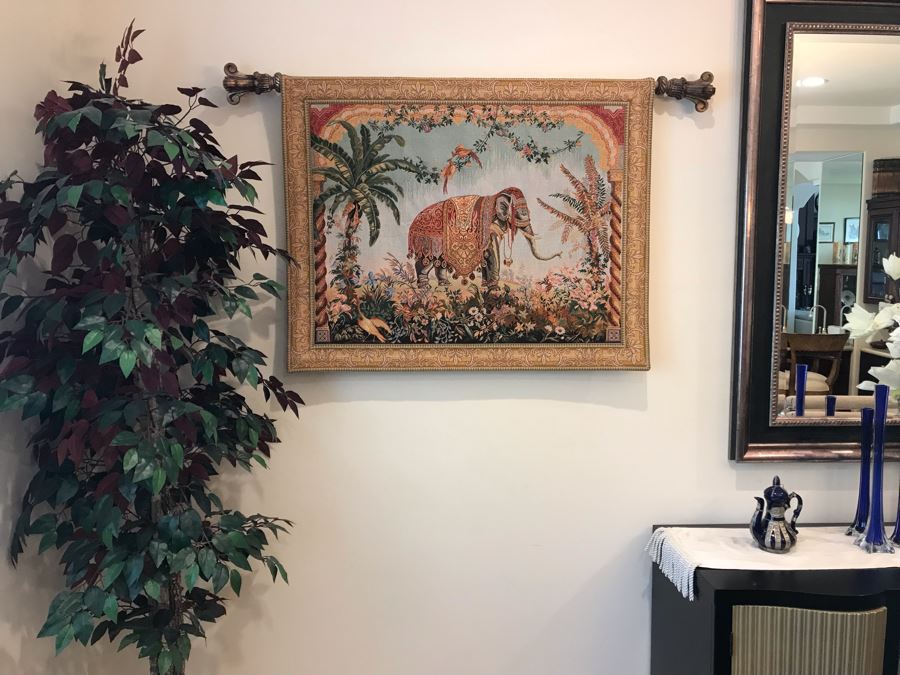 Ornate Elephant Wall Tapestry With Wooden Rod For Display 45'W X 36'H [Photo 2]