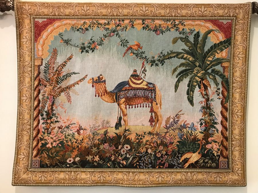Ornate Camel Wall Tapestry With Wooden Rod For Display 45'W X 36'H [Photo 2]
