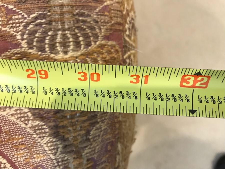 Upholstered Round 31'R Stool With Wooden Feet Large Matching Throw Pillows [Photo 11]