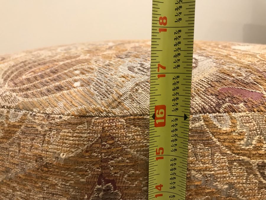 Upholstered Round 31'R Stool With Wooden Feet Large Matching Throw Pillows [Photo 12]