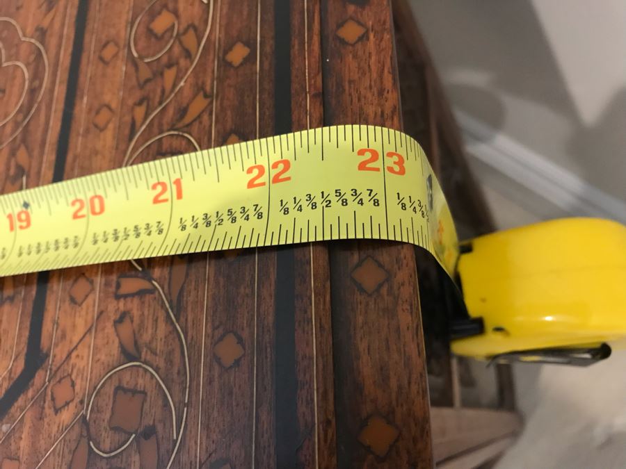 Stunning Vintage Moroccan Wooden Detailed Inlay Side Table - Note Some Of The Detailed Floral Wood Carvings On Base Are Missing 23'W X 24'H [Photo 17]