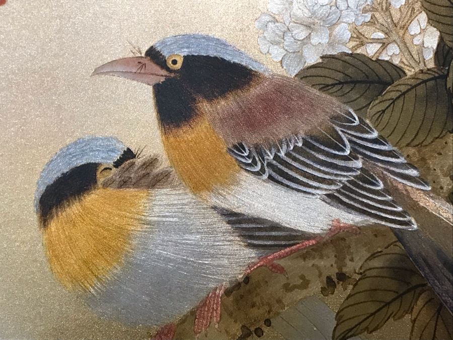 Framed Asian Signed Artwork Floral Scene With Pair Of Birds 26.5'W X 22.5'H [Photo 3]